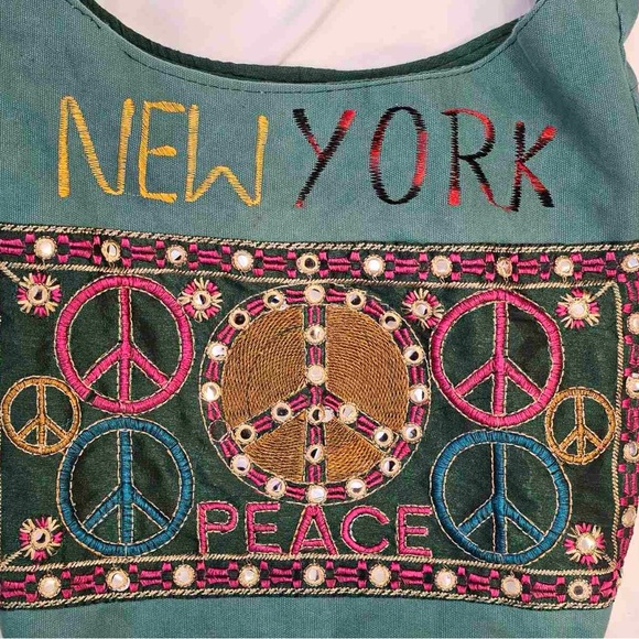New York Boho Bag Peace Sign Crossbody Bag Hippie bag Top Zipper Made in India - Picture 4 of 6